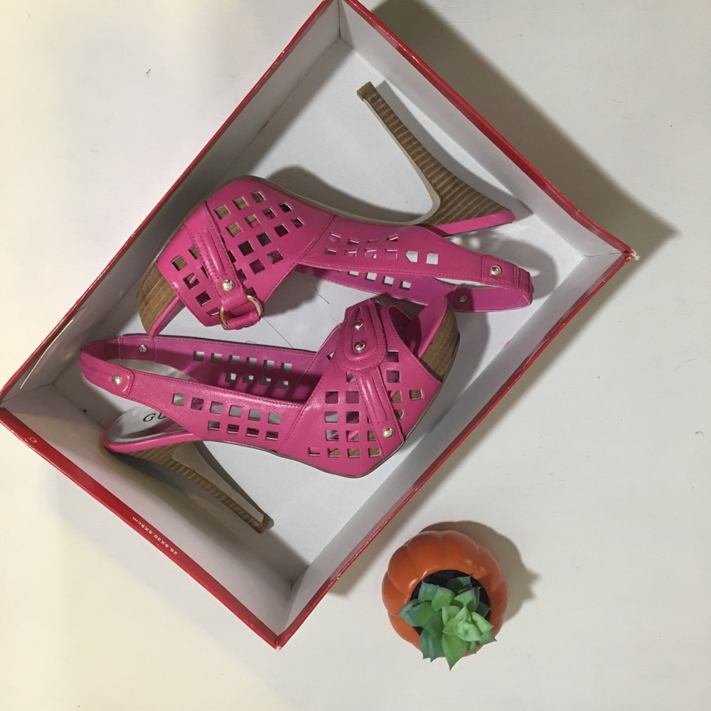 Guess Pink Leather High Heel Peep Toe Shoes